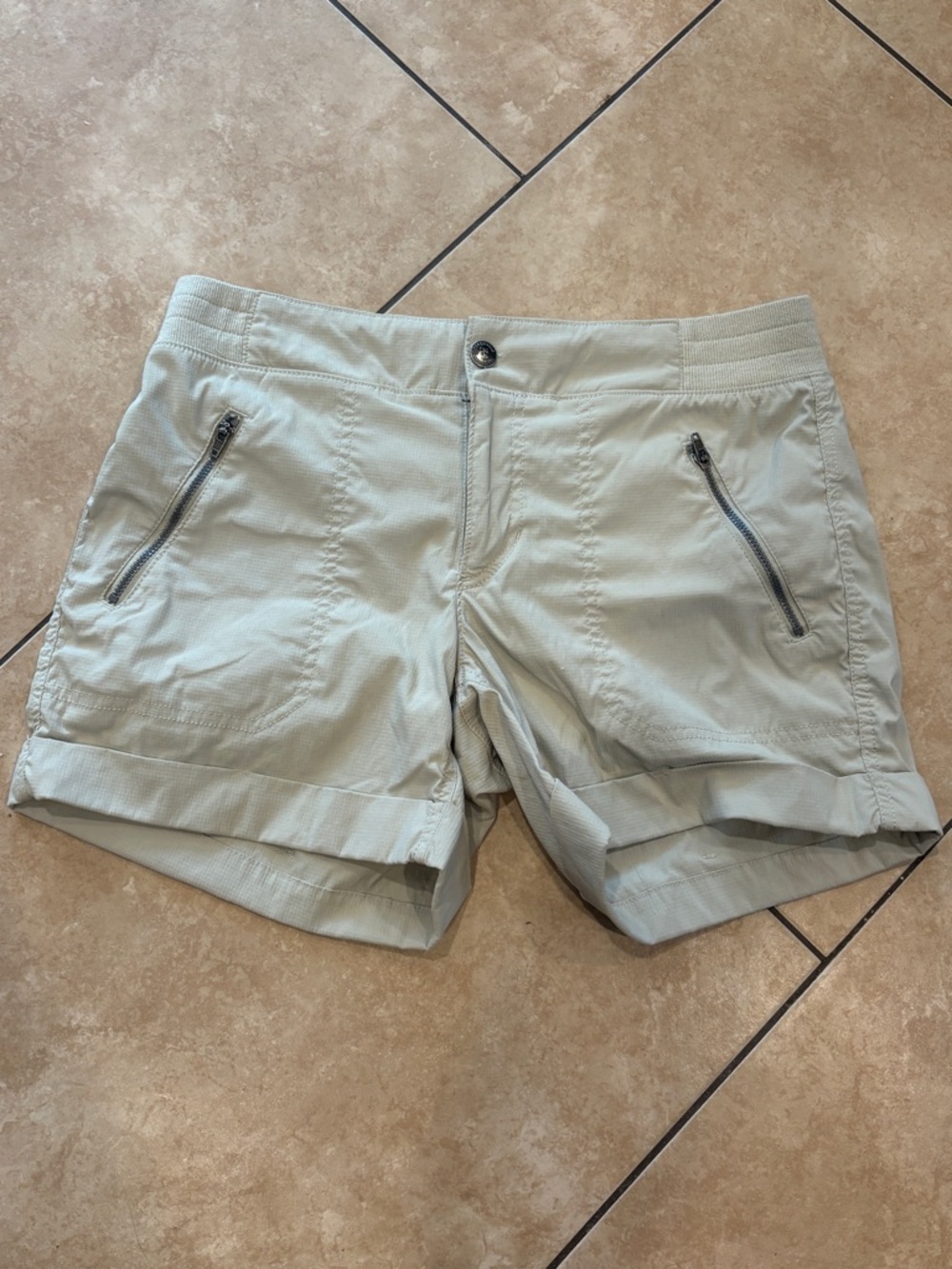 Women's Light Tan Active Shorts with Zip Pockets Hiking Outdoor